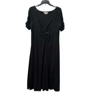 Boden Women's Ruched Front Jersey Midi Black Dress‎ LBD Size 12 Viscose #UV13-4